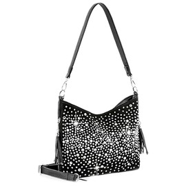 Glamorous Starlight Rhinestones Crossbody Bag Little Hobo Black Bling Purse