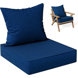 Outdoor Seat Cushion Set, Outdoor Cushions for Patio Furniture with Removable Cover Seat & Back, Waterproof & Fade Resistant Patio Furniture Cushions for Sofa, Chair (Navy Blue, 24 x 24 Inch)