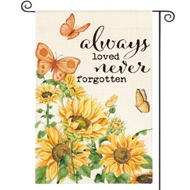 AVOIN colorlife Always Loved Never Forgotten Memorial Garden Flag 12x18 Inch Double Sided Outside, Sunflower Yard Outdoor Decoration