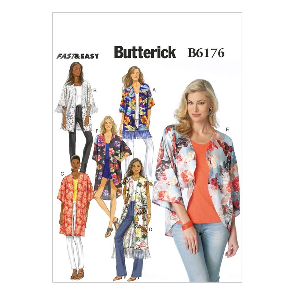 Butterick Patterns 6176, Misses Kimono,Sizes (16-18) (20-22) (24-26), Polyester, Multi-Colour, ZZ (LRG-XLG-XXL)