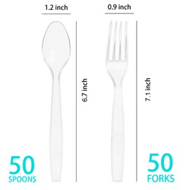 MOACOCK 100 Count Plastic Silverware, Heavy Weight Plastic Forks Spoons Disposable Utensils Cutlery Set for Wedding Party Supplies Everyday Use