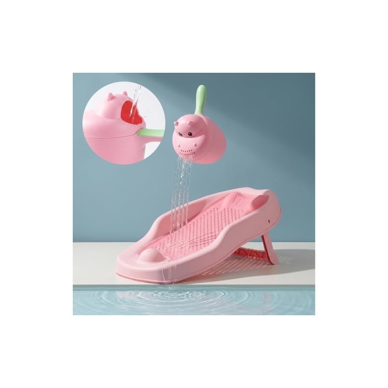 Relaxdays Baby Bathing Aid Set, with Rinse Cup, Tear-Free, Pink
