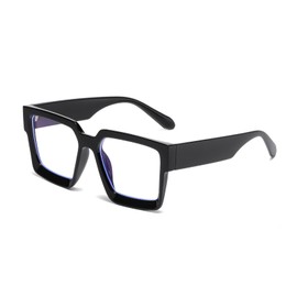 LJCZKA Oversized Square Blue Light Blocking Glassses for Women Men Retro Thick Rectangle Frame Computer Gaming Glasses Anti Eye-Fatigue Anti Eyestrain (BlackClear)