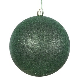 Vickerman N592524DG Glitter Ball Ornament with Shatterproof UV Resistant, Pre-drilled cap Secured & 6" of Green Floral Wire, 10", Emerald