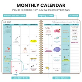 Monthly Planner 2024-2025, 2024 Calendar 18 Months Planner, JUL 2024 - DEC 2025, 7.4" x 9.6", 2024 Planner Spiral Bound, Perfect for School & Office -Brown