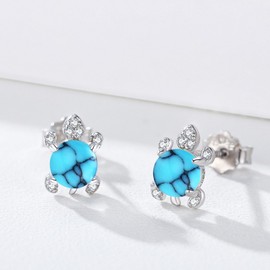 Turtle Earrings, 925 Sterling Silver, Turtle Stud Earrings, Hypoallergenic Earrings, Animal Jewellery, Birthday Gift for Children, Women, Girls, Sterling Silver, Turquoise