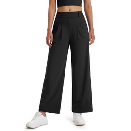 Libin Women's Wide Leg Work Pants 29" High Waisted Stretch Dress Casual Sweatpants Business Office Pants Trousers with Pockets,Black,Large