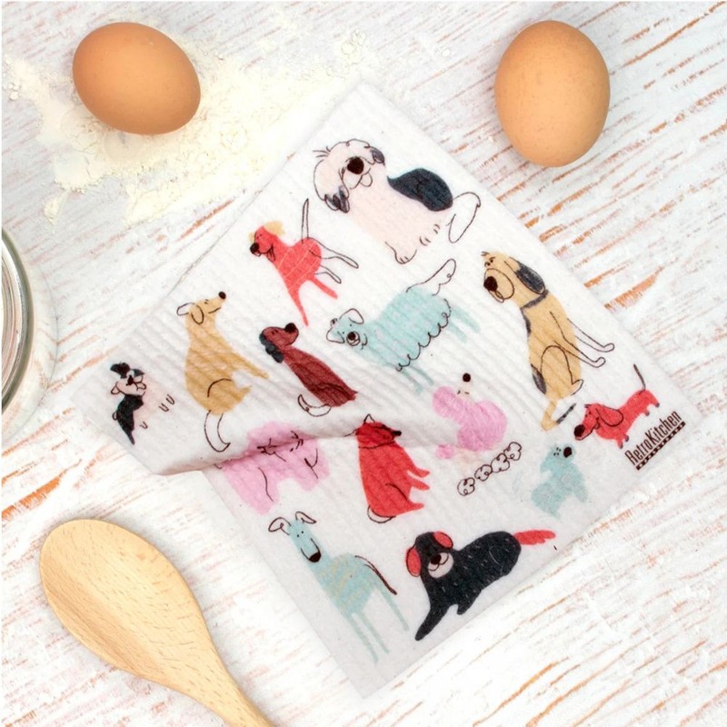 RetroKitchen Swedish Dish Sponge Cloth - Colourful Dogs