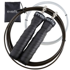 EVERFLY Crossfit Skipping Rope - Set of 2 Cables 2 mm and 2.5 mm with Protectors - Professional Adjustable Rope - High Speed Jumping Rope - Boxing Fitness - Men and Women (Black)