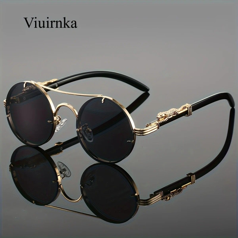 Trendy Circular Metal Glasses Featuring Gradient Polycarbonate Lenses - Comes