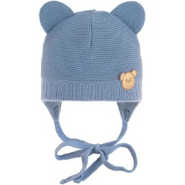 CiuchCiuch Baby Hat with Ears for Tying - Winter Hat Girls Boys Baby Children - For Christmas - Christening - 100% Acrylic - Lining Made of Cotton and Elastane, blue