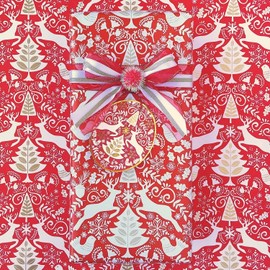 Jillson & Roberts Gift Wrapping Paper, Red Scandanavian (6 Jumbo Rolls 10ft x 30in)
