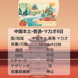 [China, Hong Kong, Macao Physical SIM] Chinese SIM 8 Days, 10 GB, No Speed Limit, No Personal Confirmation Required, Compatible with China/Hong Kong/Macao, Prepaid Type, Data Communication Only, Ships