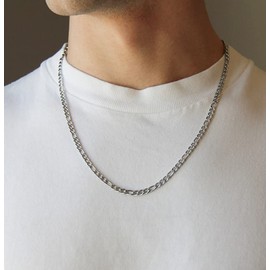 AJRUIER Men's 5 mm Figaro Figaro Chain Necklace Cuban Chain Women's Silver Curb Chain Necklaces Robust, 18, 20, 22, 24 Inch Stainless Steel Chain, Stainless Steel