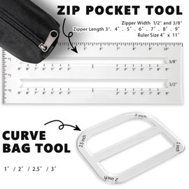 UPTTHOW 3Pcs Boxy Bag Making Templates Notion for Beginners, Clear Acrylic Sewing Tools Set with Boxed Bag, Curve Bag, Zip Pocket