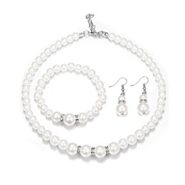 Finrezio Weiße Perlen Halskette Armband Ohrringe Schmuck-Sets für Damen Frauen ModeSchmuck Hochzeit Party Schmuck Geschenke