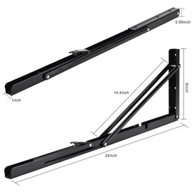 YUMORE Folding Shelf Brackets, 24 Inch Heavy Duty L Bracket, Black DIY Collapsible Shelf Bracket for Workbench Folding Table Hinge, Max Load: 330lb, Pack of 2
