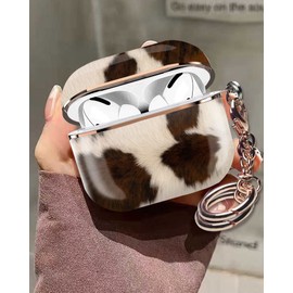 Txocouk for Airpods Pro 2 Case Protective Shockproof Hard Case with Keychain Cute AirPods Pro 2nd Generation Case air pods case for Girls and Women and Men Cow Hide Farm Animal Brown Cowhide Skin