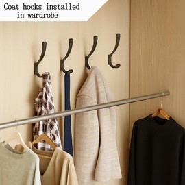 6 Pack Wall-Mounted Coat Hooks Black Metal Double-Prong Clothes Hook, Can be Installed Behind The Door or on The Wall for Hanging Coats, Backpacks, Etc.