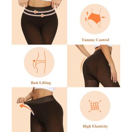 DOCUMO Fleece Lined Tights for Women Thermal Pantyhose Warm Winter Tights High Waisted Thick Leggings Fake Translucent Tights (300g Thick Fleece Footed Brown,X-Large)