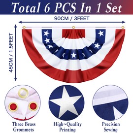 6 Pack American Bunting Flag 4th of July Decorations, 1.5 X 3 Feet USA Pleated Fan Flag Memorial Day Patriotic Half Fan Banner 100% Polyester Fourth July Independence Day Outdoor Decor Veteran's Day