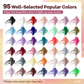 JODSONE 100 Bottles of Gel Nail Polish Kit with U V Led Light 95 Multiple Glossy Glitter Colors Mint Green Light Pink Nail Gel Base Coat Glossy and Matte Top Coat