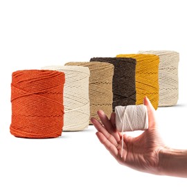 LEDENT Macrame Yarn (1 mm, 6 x 65 m, Set of 6 Colours) - Double Twisted Rope for Macrame Made of 100% Recycled Cotton - Set of 6 Small Rolls in Pastel Colours