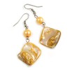 Antique Yellow Shell Bead Drop Earrings In Silver Tone -