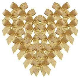 Micomon 50pcs 1-Inch Mini Gold Bows for Crafts Metallic Ribbon Bows Appliques Christmas Ornament Embellishment Decoration(Gold)