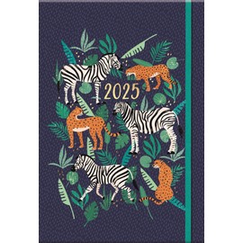 2025 Diary A5 Stylish Blue Jungle Leopard & Zebra Soft Cover Week to View Planner Home Office