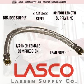 LASCO 10-0954 10-Foot Ice Maker Water Supply Line, Braided Stainless Steel, 1/4-Inch Female Compression X 1/4-Inch Female Compression