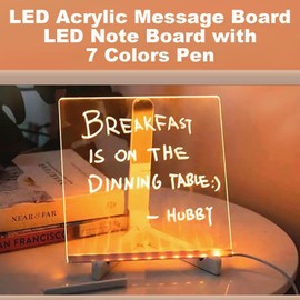 LED Note Board with Colors, Lighted Acrylic Dry Erase Board, Acrylic Message Board, Illuminated Acrylic Note Board with Colors Notepad with Adjustable Stand and 7 Pens (7.9×7.9in)