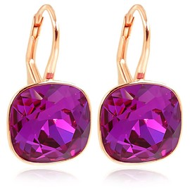 Nobel Schmuck Earrings Rose Gold 925 Sterling Silver Crystals Cushion Cut 12 x 12 mm, Silver, Crystal