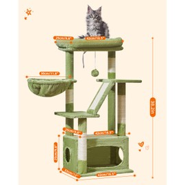 Taoqimiao Cat Tree,38.2-Inch Cat Tower for Indoor Cats,Suitable for Kittens with Luxurious cat condo with Adjustable Baskets and Luxurious Perch MS029SGR Green
