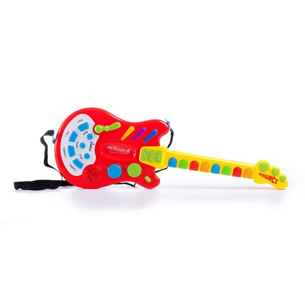 Dimple Kids Handheld Musical Electronic Toy Guitar for Children Plays Music, Rock, Drum & Electric Sounds Best Toy & Gift for Girls & Boys (Red)
