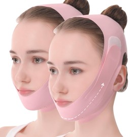 2Pcs V-Line Lifting Chinstrap, V-Line Mask, Chinstrap for Sleeping, Reusable Face Strap, Chin Up Patch, V-Shaped Belt, Shaped Face Mask for Sagging (Pink)