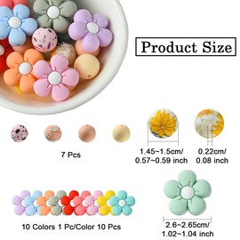 Echoed Elegance 17Pcs Colorful Cute Flower Flat Spacer Silicone Beads for Jewelry Making Bulk Adults DIY Bracelets Necklaces Earrings Anklets Keychains Crafts Supplies