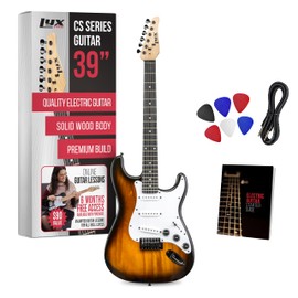 LyxPro CS 39” Electric Guitar Kit for Beginner, Intermediate & Pro Players with Guitar, Amp Cable, 6 Picks & Learner’s Guide | Solid Wood Body, Volume/Tone Controls, 5-Way Pickup - Sunburst