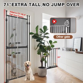 71" High Extra Tall Cat Gate, 33.85-35.43" Wide pet Safety Door, Double gate for Cats no Barrier.1.34" Extra Narrow Gap, Auto Close, No Drilling,Easy to Assemble.YGP (Black)