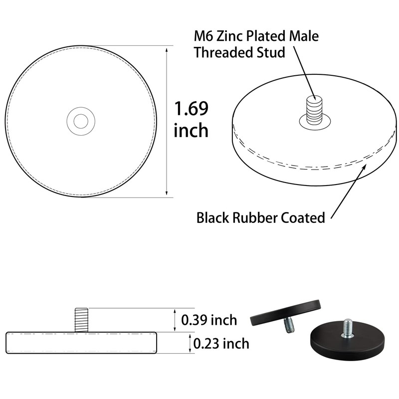 ULIBERMAGNET 4Pack Anti-Scratch Mounting Magnets Strong 24LB M6 Male Thread