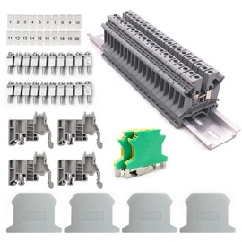DAJASD DIN Rail Terminal Blocks, 20 Pieces Rail Connection Blocks Kit, Through Terminal UK 2.5, Suitable for Automation Projects, Garage, DIY Projects