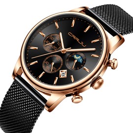 CRRJU Men's Watches Rose Gold Fashion Casual Watch for Men Sports Waterproof 3ATM Quartz Wristwatch with Mesh Strap