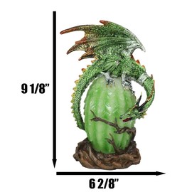 Ebros Gift Fantasy Iridescent Metallic Green Meteorite Dragon Guarding Acrylic Glowing Colorful LED Light Lantern Egg Figurine Dungeons Dragons Collection Accent