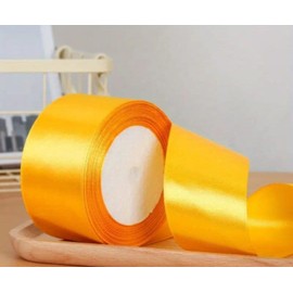 Fijikom Solid Golden Yellow Ribbon-50mm X 5.5 Meter.Satin Ribbons for Crafting and Party Decorations.Wedding Car Ribbons.Perfect Ribbons for Gift Wrapping,Sewing, DIY and More.