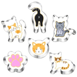 Cat Cookie Cutters Set of 6 Face, Butt, Paw and 3 Cute Shapes Body Cookie Cutters for Themed Party