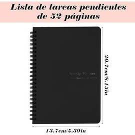Agenda Semanal Sin Fecha, Cuaderno semanal sin fecha, cuaderno agenda de trabajo, cubierta PVC impermeable,Cuaderno de Espiral A5 (negro)