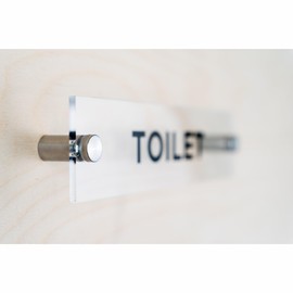 OptiV Clear Acrylic Toilet Sign – 250 x 60mm by ViroDisplay® – 5mm Clear Acrylic – Silver Satin Standoff Fixings