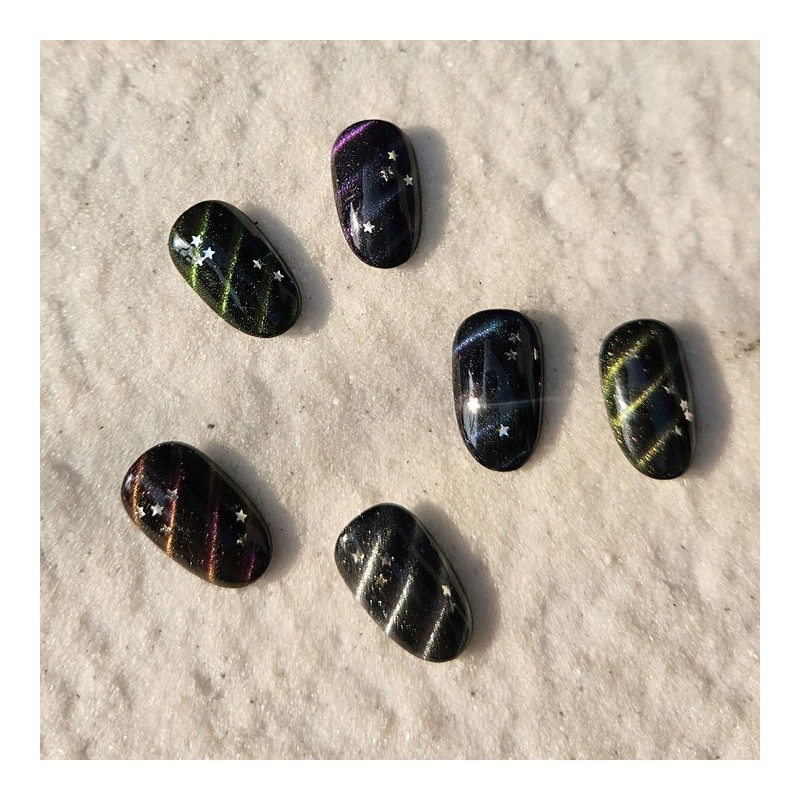 Black Glow Handmade Nail Tips - Long Oval / 블랙