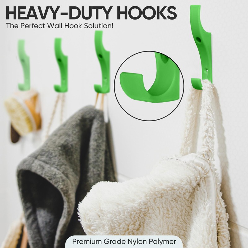TOUGHOOK Unbreakable Plastic Safety Coat Hooks 10 Pack FERN (Green)