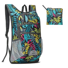 SUIKIHUM 20L Foldable Backpack for Men Women, Ultra Lightweight Water-Resistant Small Packable Hiking Daypack for Travel Camping Outdoor (Leaf Print)